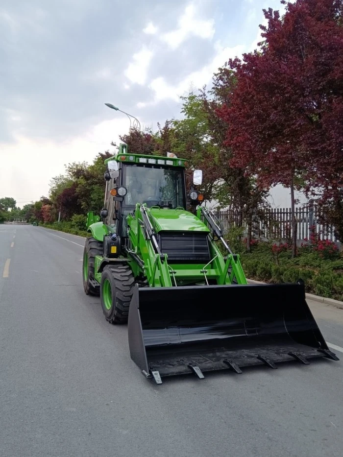 Backhoe loader in material yard
